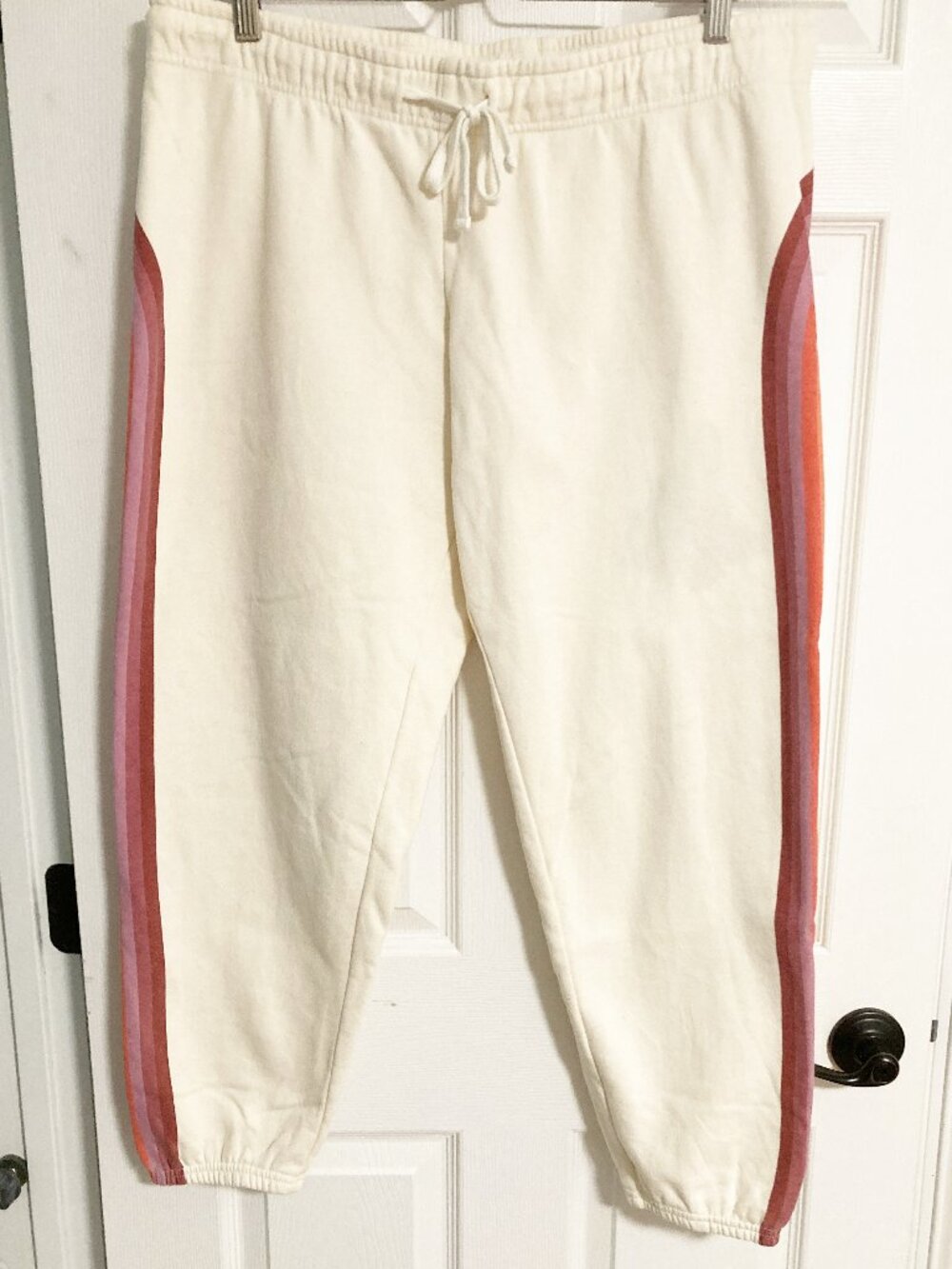 Marine Layer Cloud Nine Cotton Blend Fleece Joggers Rainbow Stripe Size XL
